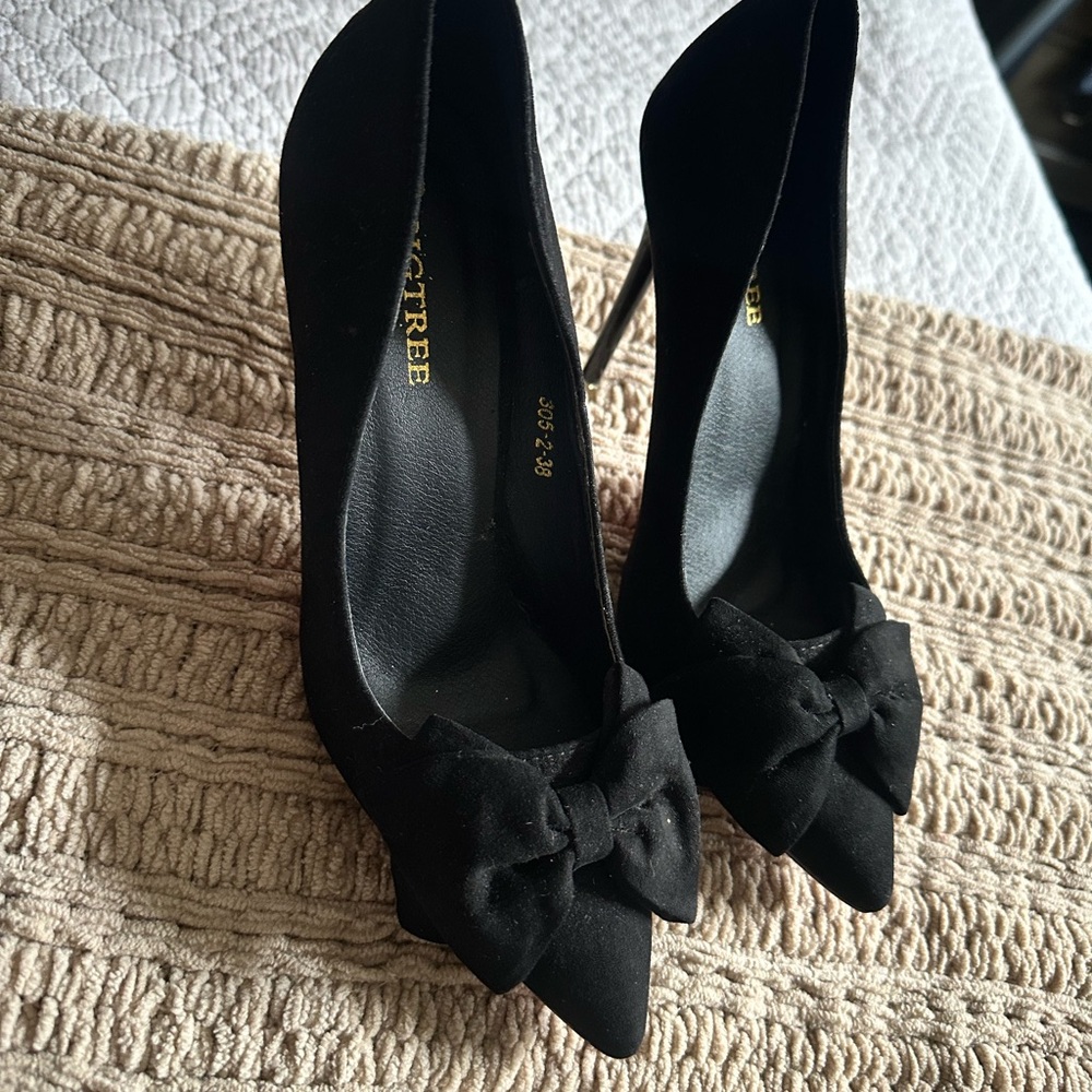 Society Black Stiletto Heels with Bow Detail